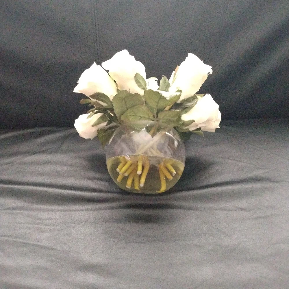 Beautiful, Faux, White Roses in Glass Vase